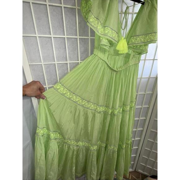 Pranella Embroidered Tiered Flutter Sleeve Floral Boho Beach Designer Dress S/M - Picture 10 of 15